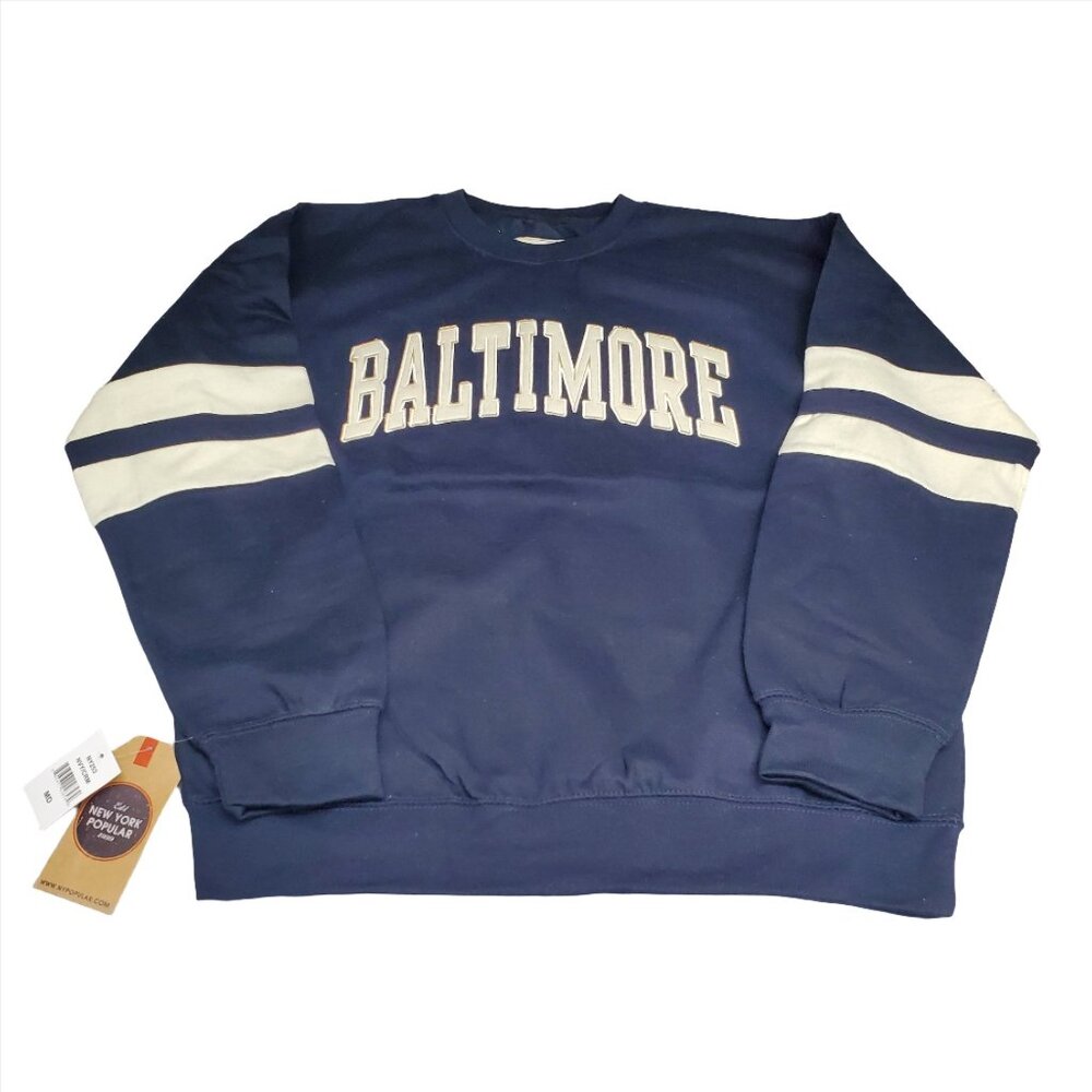 NY Popular BALTIMORE Adult S-XL Crew Neck Pullover Sweater Embroidered Striped